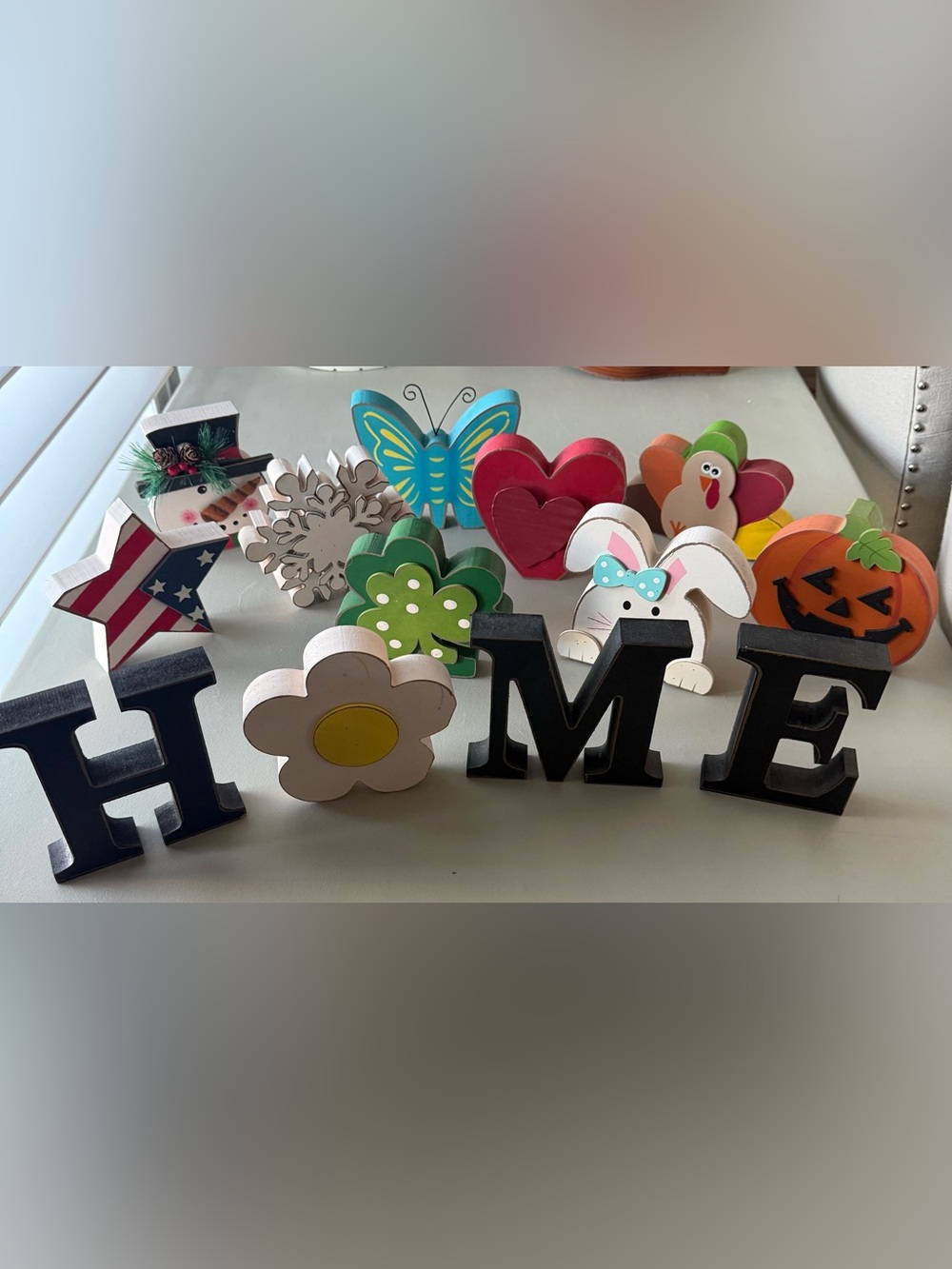 HOME Wooden Tabletop Designs with Seasonal Signs